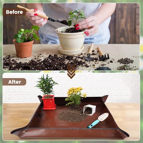 39.5" x 39.5" Extra Large Potting Mat for Indoor Plants Transplanting and Dirt Control Gardening Gifts for Plant Lovers - color: 1 Pc Brown, size: Extra Large 39.5" X 39.5"