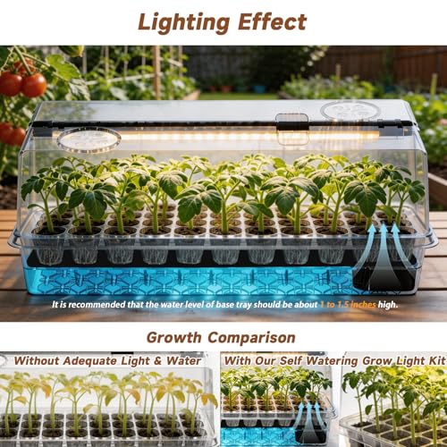 72 Cells Seed Starter Tray Self Watering, Seed Starter Kit with Grow Light, Full Spectrum with 5 Dimmable Brightness & Timer, Indoor Plant Grow Tray for Beginners & Seasoned Gardeners, Gardening Gifts - size: 72 Cells