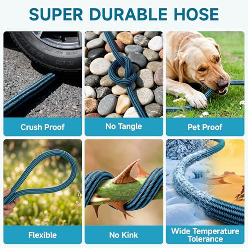 Garden Hose 100FT Non-Expandable Water Hose Lightweight Flexible Kink-Free Leak-Proof Outdoor Hose Portable Watering Pipe for Yard Lawn Camper Outside Durable Fabric with 3/4 Inch Brass Fittings - size: 100FT