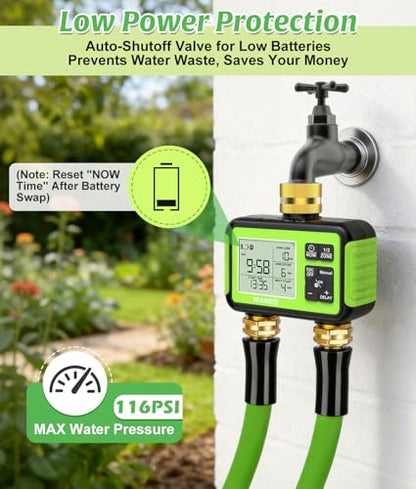 Brass 2 Zone Water Hose Timer, Waterproof Programmable Sprinkler Timer