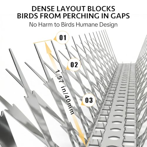 OFFO Bird Spikes for Outside, 304 Stainless Steel, 5 Pack 5 Ft, Silver - color: Bright Silver