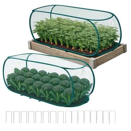 2PCS Pop Up Garden Plant Covers 47" x 18" x 16"-Collapsible Mesh Plant Covers with 30% Sunblock Shade Cloth for Raised Garden Beds, Outdoor Plant Cover Against Birds, Rabbits & Squirrels - size: 2 Pack