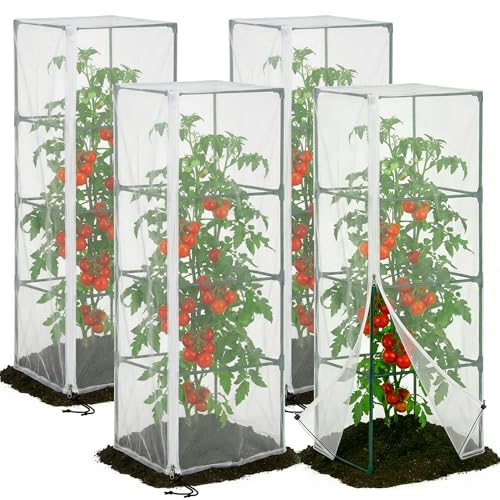 4 Pcs Garden Bird Netting for Square Plant Cage, 59" x 18" x 18" Tomato Cage Garden Net Cover with Zipper, Tomato Trellis Insect Bird Barrier Protection Mesh for Vertical Climbing Plants Vegetables - color: 4 Pcs