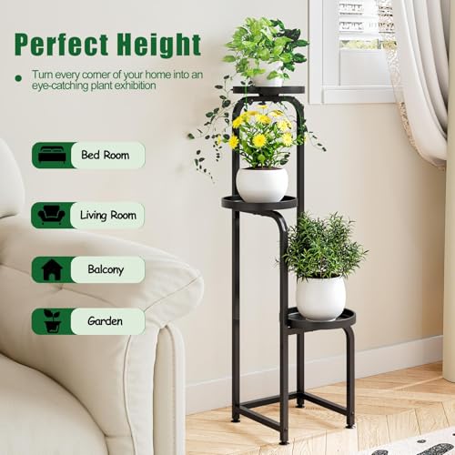 INGIORDAR Plant Stand Indoor Outdoor Corner Tiered Plant Shelf 3 Tier Metal - color: Black, size: 3-Tier