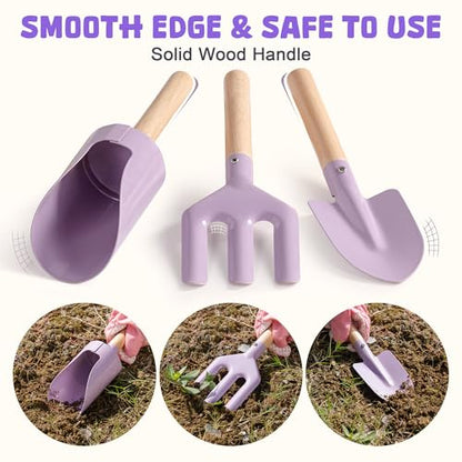ROBOTIME Kids Gardening Set, 17PCS Toddler Gardening Tools, Toddler Gardening Set with Apron, Hat, Gloves, Watering Can & Tool Bag – Outdoor Play Garden Kit for Kids for Hands-On Learning (Purple ) - color: Purple