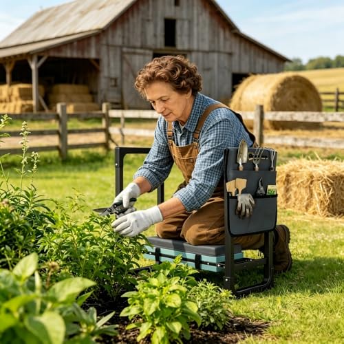 2-in-1 Garden Kneeler & Seat 330lb Capacity Folding Bench Tool Pouch