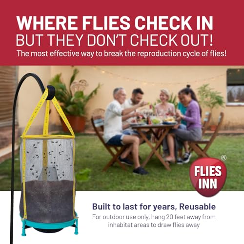 EZ Fly Cage Ranch Fly Trap with 2 Flies Inn Fly Attractant Bait Refill, Low Odor, Reusable, Built to Last for Years (6 Traps + 72 Baits, 1) - style: 6 Traps + 72 Baits
