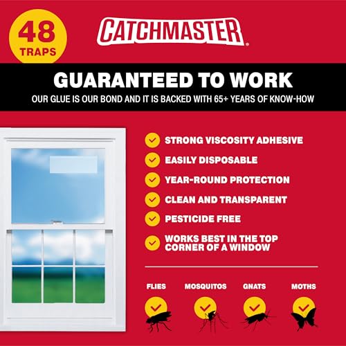 Catchmaster Window Fly Traps 48 Pack Bulk, Clear Sticky Indoor Fly Strips - size: 48 Standard Traps