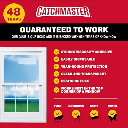 Catchmaster Window Fly Traps 48 Pack Bulk, Clear Sticky Indoor Fly Strips - size: 48 Standard Traps