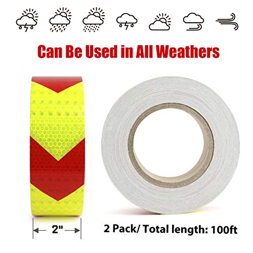 SEVEN SPARTA Arrow Reflective Tape for Trailers, Red/Yellow, 2in x 100ft - color: Red and Yellow