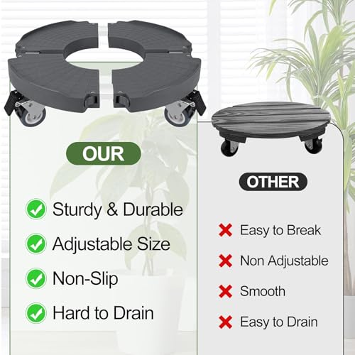 ToLanbbt Plant Caddy Stand with 360° Wheels Adjustable 15-22 Inch Rolling Plant Stand Heavy Duty Large Plant Cart Dolly with Casters 440lbs Capacity for Large Planter, Garden Pot, Flower Pot, Gray, 1P - color: Gray