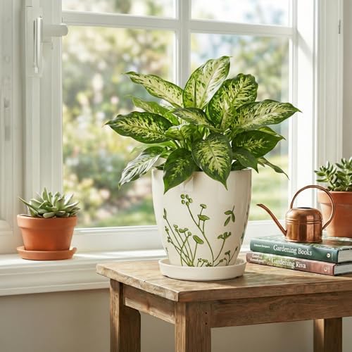MPotTo 6 Inch Plant Pot, Ceramic Pots for Plants, Grasses White - color: Grasses White, size: 6 Inch