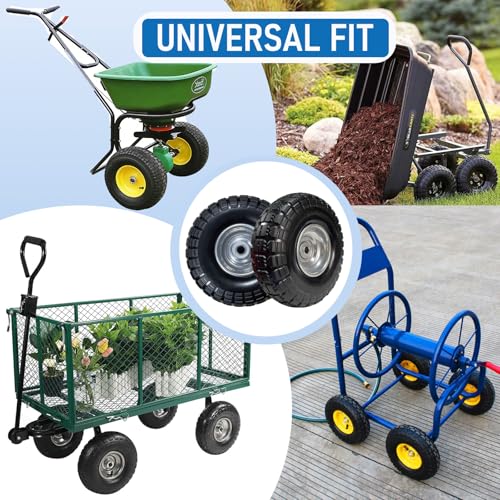 4.10/3.50-4 Solid Tire, 10" Flat-Free Hand Truck Wheels, Replacement for Garden Wagon & Yard Cart with 5/8" Axle, PU Puncture Proof, 2-Pack - size: 10"/3.50-4