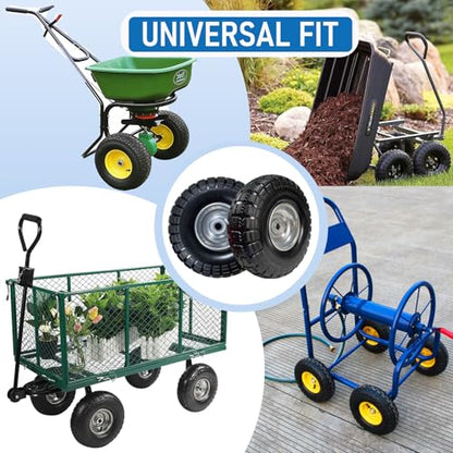 4.10/3.50-4 Solid Tire, 10" Flat-Free Hand Truck Wheels, Replacement for Garden Wagon & Yard Cart with 5/8" Axle, PU Puncture Proof, 2-Pack - size: 10"/3.50-4