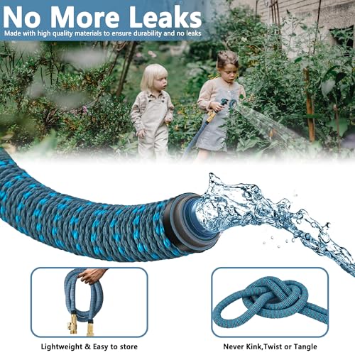 100 ft Expandable Garden Hose - 2026 Newly Upgraded Expanding Water Hoses with 10 Function Spray Nozzle, Extra Strength Fabric, Leak-Proof, Lightweight, Kink-Free Flexible Retractable Hose(Gray Blue)