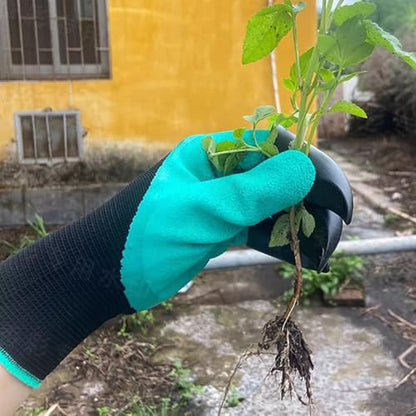 Garden Gloves with Claws for Digging – Heavy Duty Waterproof Gardening Gloves with ABS Plastic Fingertips – One Size Fits Most, Green & Black