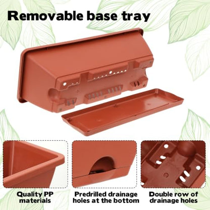 12 Pack Window Box Planter Rectangular Vegetable Flower Planters with Drainage Holes Saucers Plastic Flower Pots Planter for Indoor Outdoor Patio Garden Decor