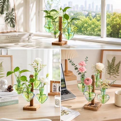 Nacome Plant Terrarium Propagation Stations: Green Vase with Wooden Stand - color: Green