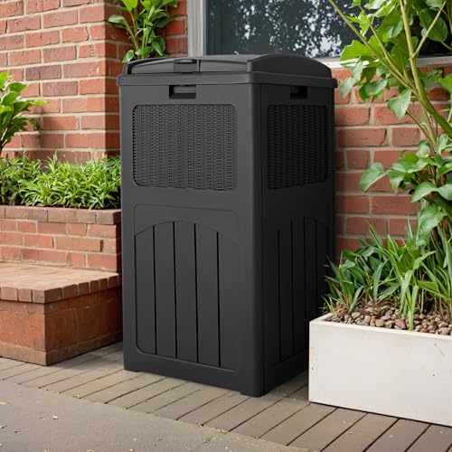 Devoko 33 Gallon Outdoor Trash Can, Hideaway Garbage Bins with Tiered Lid - color: Gray, size: 1 Pack