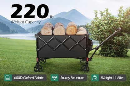 Leonyo 220Lbs Foldable Grocery Wagon Cart with Wheels for Camping, Black - color: Black