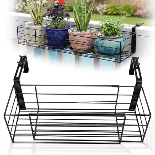 Youyole Railing Hanging Planter Holder, Adjustable Balcony Flower Pot Stand - color: Black, size: 6" Wide, style: Classic