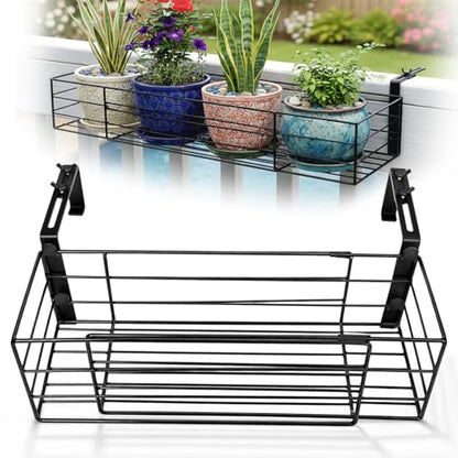 Youyole Railing Hanging Planter Holder, Adjustable Balcony Flower Pot Stand - color: Black, size: 6" Wide, style: Classic