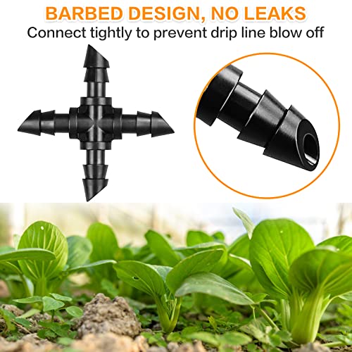 Gardrip Drip Irrigation Cross Fittings: 45 Pieces Barbed 4-Way Cross Irrigation Parts with Sharp End Fits for 1/4 Inch Drip Tubing Line Tee Connectors for Garden Lawn - color: Cross-45P
