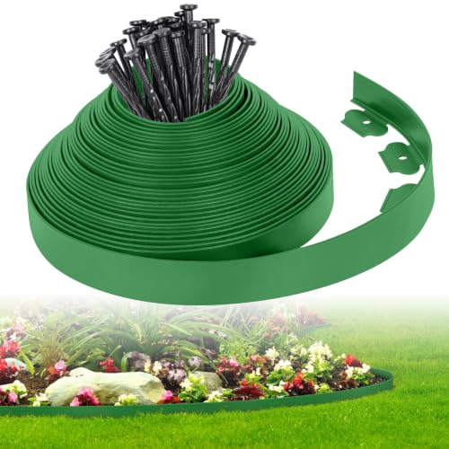 2-Inch x 50 FT Landscape Edging Border with 75 Stakes, Garden Edging Border Lawn Edging Border, Plastic Edging Border Flexible for Garden Flower Beds Lawn Yard Paver Pathway (Green) - color: Green, size: 2 In x 50 FT