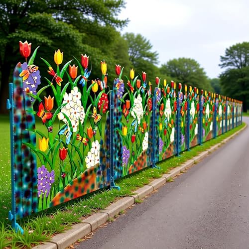 Decorative Garden Fence,Modern Flower and Butterfly Decorative Metal Garden Fence,Multicolor Landscape Path Border Panels Animal Barrier (B(11.81 * 10.62inch))