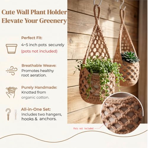 Macrame Plant Hanger Indoor 2 Pack, Small Wall Basket - size: Small (Fit Pot Bottom ≤ 4 inch )