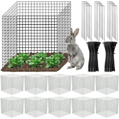 30 Packs Plant Protectors from Animals, 12'' x 12'' Wire Plant Cages for Outdoor Plants, Modular Garden Mesh Covers with Ground Stakes and Nylon Ties for Vegetables, Flowers, Seedlings, Rabbits