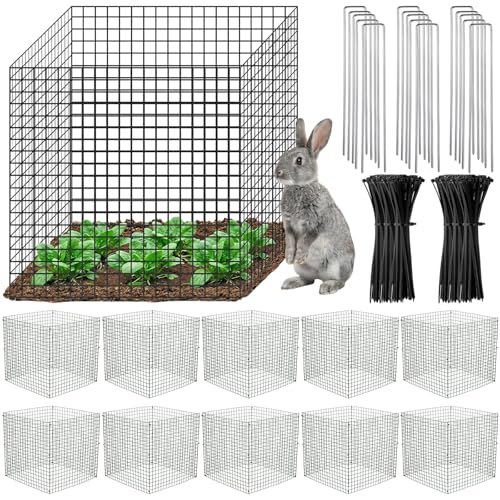 30 Packs Plant Protectors from Animals, 12'' x 12'' Wire Plant Cages for Outdoor Plants, Modular Garden Mesh Covers with Ground Stakes and Nylon Ties for Vegetables, Flowers, Seedlings, Rabbits