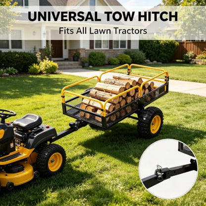 Trailer Tow Behind Dump Cart 1000 lbs Load Capacity Heavy Duty ATV UTV Yard Garden Trailer Pull Behind Dump Trailer for Lawn Mower Tractor， Yellow - color: Yellow