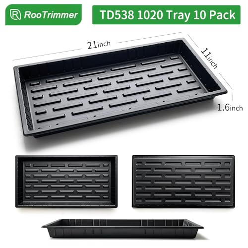 RooTrimmer Growing Trays, 1020 Plant Nursery Trays Heavy Duty Seed Starter Flat Seedling Tray for 72/128 Cell Plug Tray Transplant Growing Microgreens (21"×11", 10 Pack, 1.6" Deep, Without Holes) - size: TD538-10P-Black