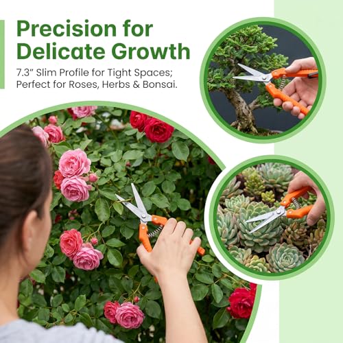Pruning Shears for Gardening, 7.3" Plant Shears with SK5 High Carbon Steel Blades, 90g Ultra Lightweight Garden Tools for Roses, Hydrangeas & Bonsai, Easy-to-Use Sharp Bypass Pruners for Seniors
