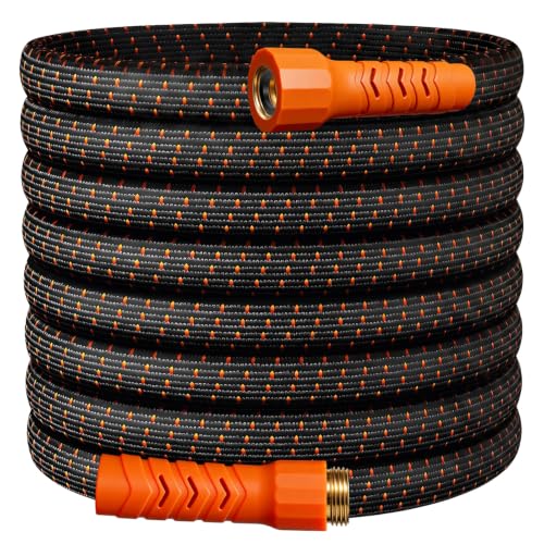 10FT Lightweight Garden Hose,Flexible Water Hose,Kink-Free,Leak-Proof,Swivel Handle Non-Slip,All-Weather 3/4 in. Lead-in Hose for RV,Boat,Car Wash,Garden,Yard,Camper,Outdoor (Orange-Black,10 Ft) - color: Orange-Black, size: 10 Feet