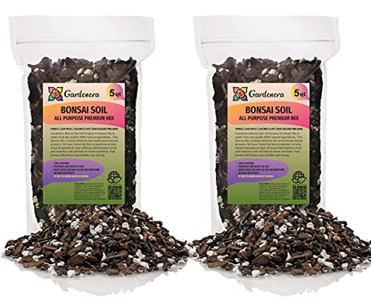 Premium Bonsai Soil All Purpose Fast Draining Mix - 10 Quart - Pumice, Lava, Calcined Clay and Pine Bark Potting Pre Mixed Bonsai Plant Soil Mixture by GARDENERA - Made in USA - (2 Bags of 5QT) - color: Bonsai Soil, size: 10 Quart Bag