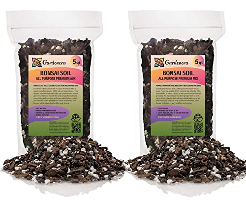 Premium Bonsai Soil All Purpose Fast Draining Mix - 10 Quart - Pumice, Lava, Calcined Clay and Pine Bark Potting Pre Mixed Bonsai Plant Soil Mixture by GARDENERA - Made in USA - (2 Bags of 5QT) - color: Bonsai Soil, size: 10 Quart Bag