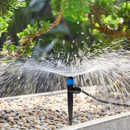 GXXMEI 30PCS Drip Irrigation Emitters with Stake, 360°Adjustable Fan Sprayer Water Flow Lock Barbed Dripper for 1/4" Drip Irrigation Tubing Garden Irrigation Sprayer for DIY Garden Irrigation System