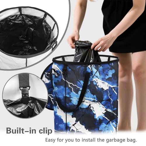 BIGCARJOB Blue Camo Large Trash Can with Lids, Camping Trash Can Collapsible Garbage Cans Water Resistant Garbage Bin Storage for Outside, 22.83x17.71 in - color: Blue Camouflage