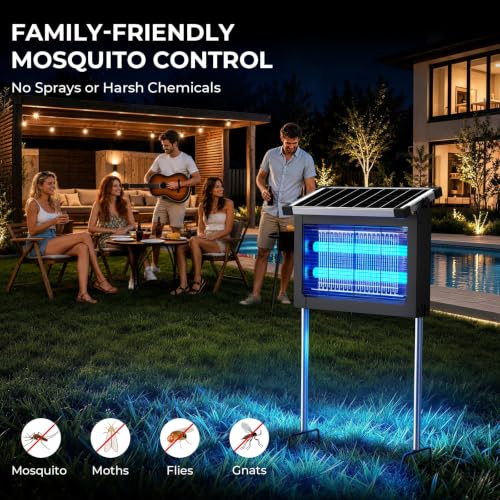 Solar Bug Zapper Outdoor, 4500V Mosquito Zapper with Water Wave Projector