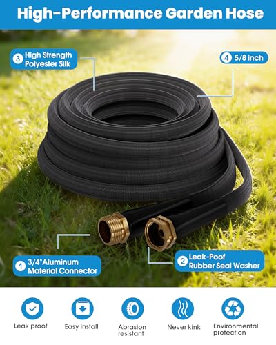 25 FT Garden Hose, Non-Expanding Water Hose, Ultra Flexible, Burst-Resistant, Kink-Free, High-Pressure Garden Hose for Easy All-Weather Use on Lawns, Gardens, and Outdoor Cleaning - size: 25ft