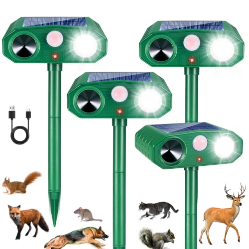 Solar Ultrasonic Animal Repellent, Deer & Rabbit Deterrent for Yard,4 Pack