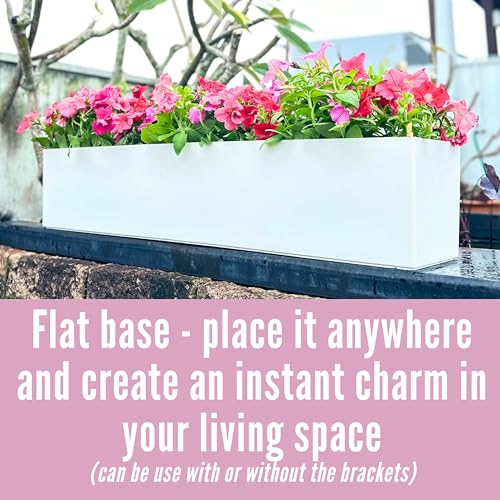 LaLaGreen Hanging Planter Boxes (1 Pack, 40") Large White Rectangular Window Flower Box with Bracket, Self Watering System Railing Planters for Outdoor Plant Container Deck Rail Fence Balcony Garden - color: 40" X 1 (White)