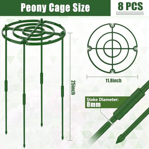 MJZ 8 Pack Peony Cages and Supports, 11.8" D x 25" H Plastic Plant Supports - color: Green-Plastic-8PC