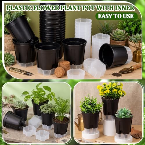 24 Pcs 4.72" Self Watering Pots for Indoor, Black,Clear - color: Black,clear