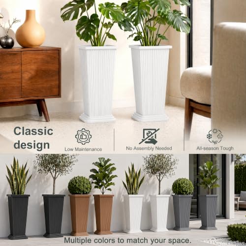 24" Set of 2 Tall Planters for Outdoor Plants, White Striped - color: Stripe White