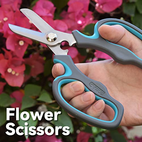 Blue Stainless Steel Floral Shears with Integrated Stab Remover - style: Blue
