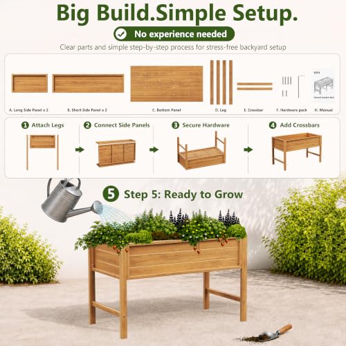 YEFU 48" Raised Garden Bed with Legs, HIPS Outdoor Garden Bed, Teak - color: Teak, size: 48"×24"×30"