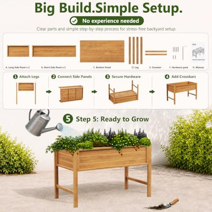 YEFU 48" Raised Garden Bed with Legs, HIPS Outdoor Garden Bed, Teak - color: Teak, size: 48"×24"×30"